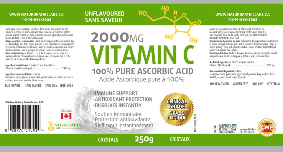 Vitamin C 100% Pure (Ascorbic Acid) - 250g Crystals