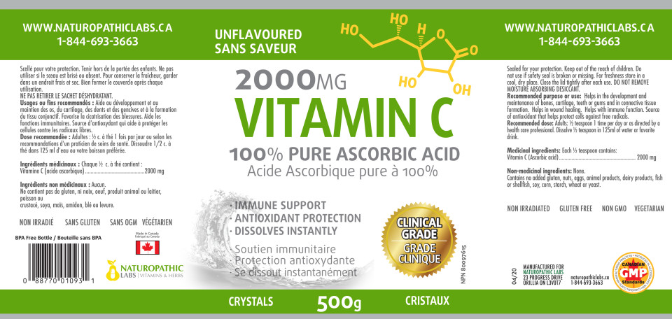 Vitamin C 100% Pure (Ascorbic Acid) - 500 + 250g Crystals FREE