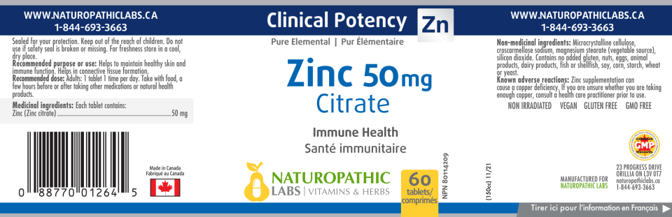 Zinc Citrate 50mg - 60 Tabs