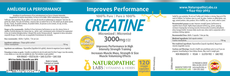 Creatine 3000mg (Micronized) - 120 V-Caps + BONUS
