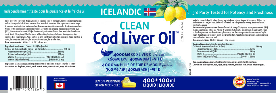 Clean Icelandic Cod Liver Oil (Lemon) - 500 + 200ml FREE
