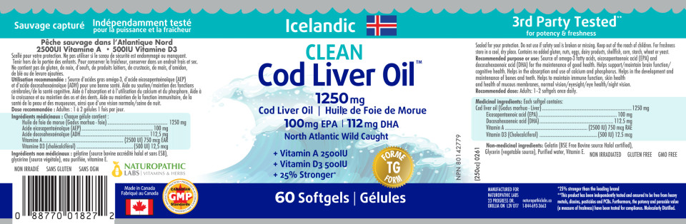 Clean Icelandic Cod Liver Oil 1250mg - 60 Softgels