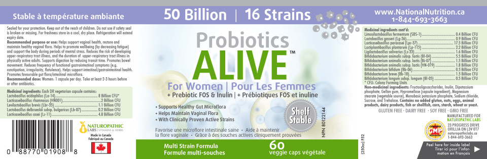 Probiotics Alive For Women 50 Billion (Plus FOS Prebiotic) - 60 + 30 V-Caps FREE