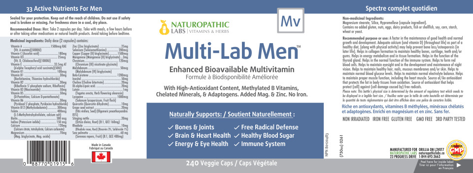 Multi-Lab Men's Bioavailable Daily Vitamin - 240 V-Caps 