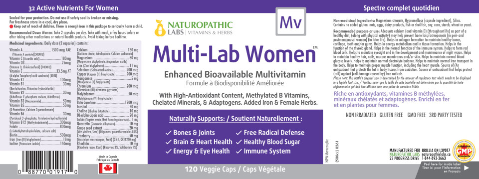 Multi-Lab Women's Bioavailable Daily Vitamin - 120 + 60 V-Caps FREE