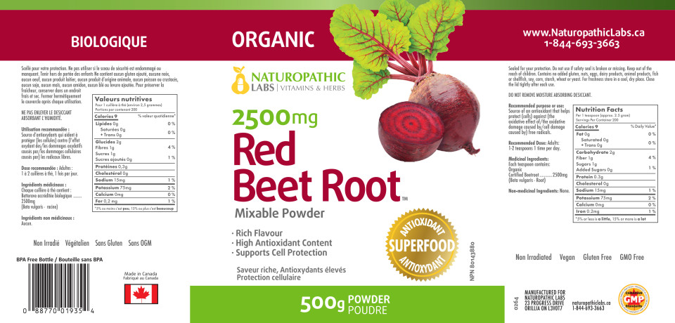 Red Beet Root Powder 2500mg (Organic) - 500 + 250g FREE