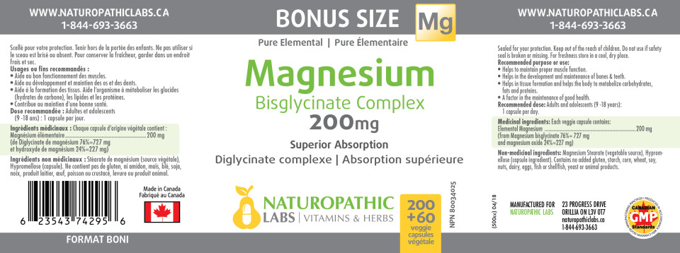Magnesium Bisglycinate 200mg - 260 + 100 V-Caps