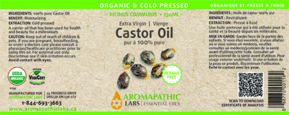 Organic Castor Oil 100% Pure (Cold Pressed & Hexane Free) - 250 + 250ml FREE