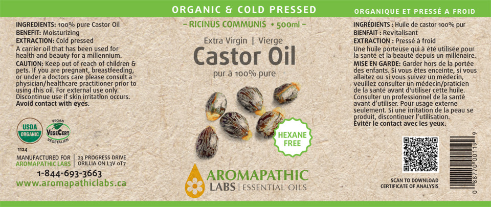 Organic Castor Oil 100% Pure (Cold Pressed & Hexane Free) - 500 + 250ml FREE