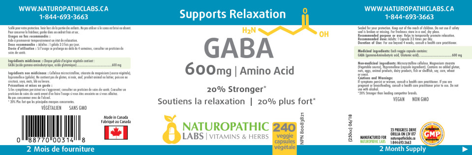 GABA 600mg - 240 + 60 V-Caps FREE