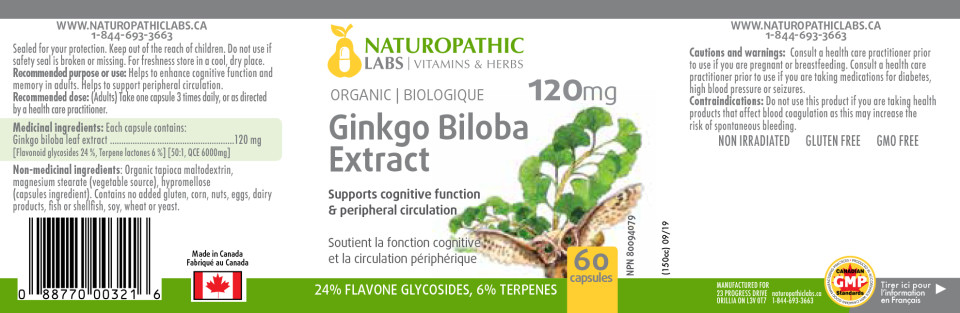 Ginkgo Biloba Double Strength (Organic) 120mg - 60 Caps