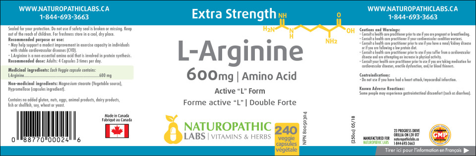 L-Arginine 600mg - 240 V-Caps + 60 V-Caps FREE