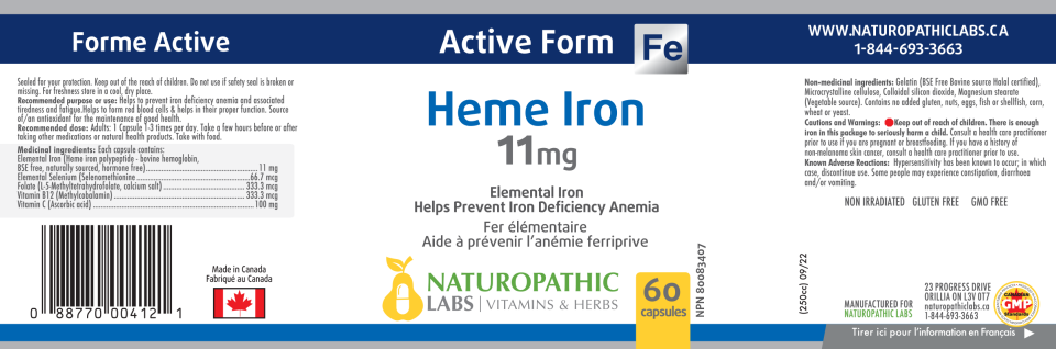 Heme Iron 11mg - 60 + 60 Caps FREE