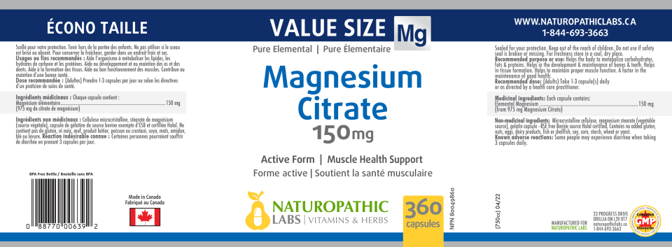 Magnesium Citrate 150mg - 360 Caps