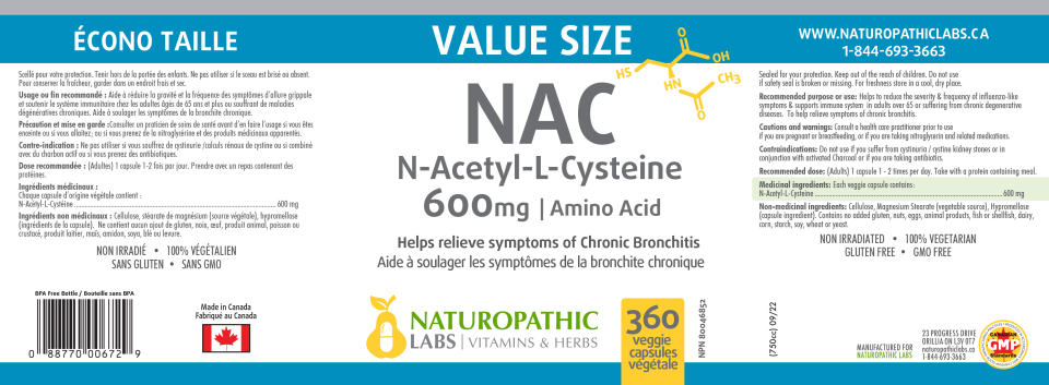 NAC (N-Acetyl-Cysteine) 600mg - 360 Caps + BONUS