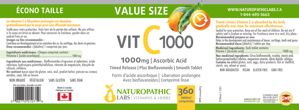 Vitamin C 1,000mg Timed Release - 360 Tabs + BONUS