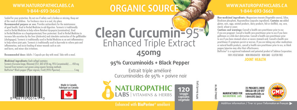 Clean Curcumin-95 (Enhanced Triple Extract) 450mg - 120 + 60 V-Caps FREE