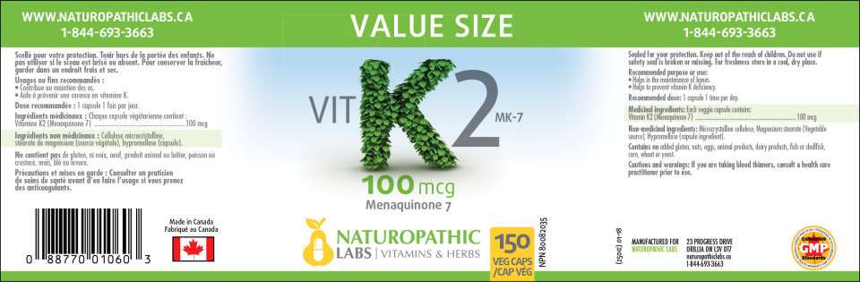 Vitamin K2 100mcg - 150 + 60 V-Caps FREE