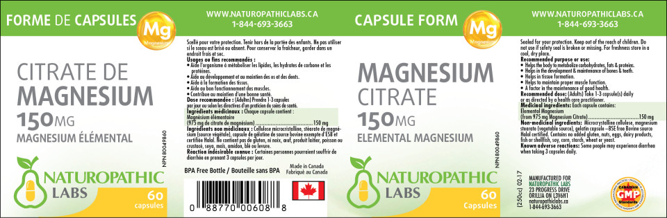 Magnesium Citrate 150mg - 60 Caps