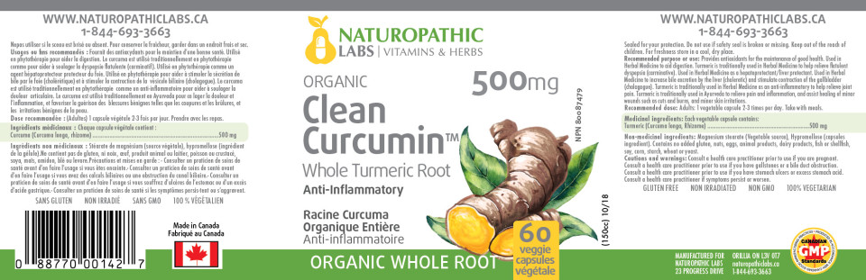 Organic Clean Curcumin (Whole Turmeric Root) 500mg - 60 V-Caps