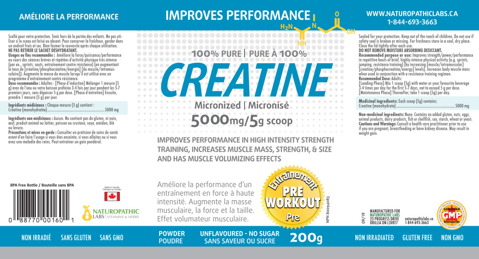 Creatine 100% Pure (Micronized) 5000mg - 200g + BONUS