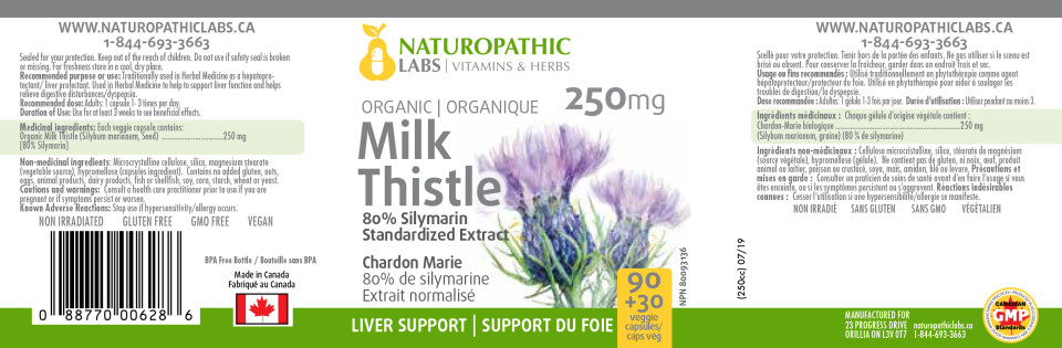 Milk Thistle (Organic) 250mg 80% Sylmarin - 120 + 120 V-Caps FREE