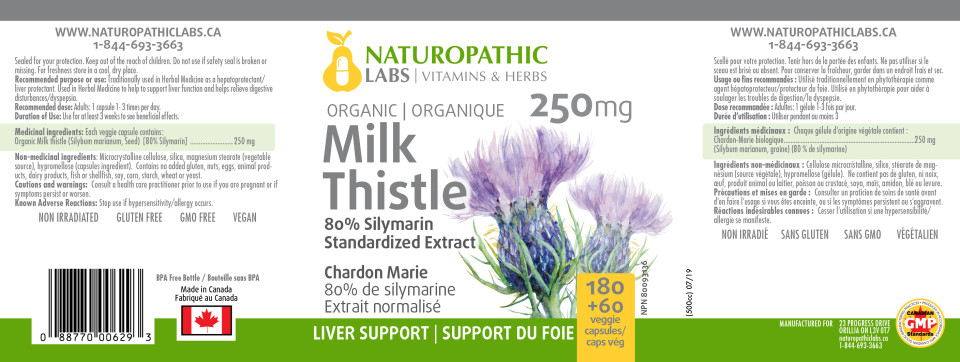 Milk Thistle (Organic) 250mg 80% Silymarin - 240 + 60 V-Caps FREE