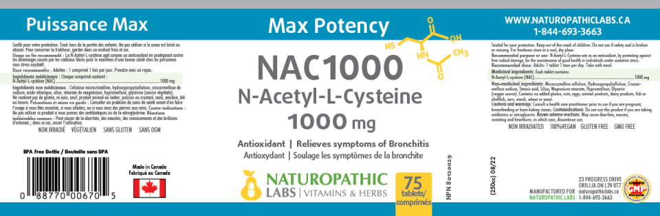 NAC (N-Acetyl-Cysteine) 1,000mg - 75 Tabs + BONUS