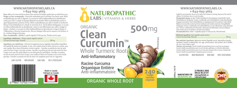Organic Clean Curcumin (Whole Turmeric Root) 500mg - 240 + 60 V-Caps FREE