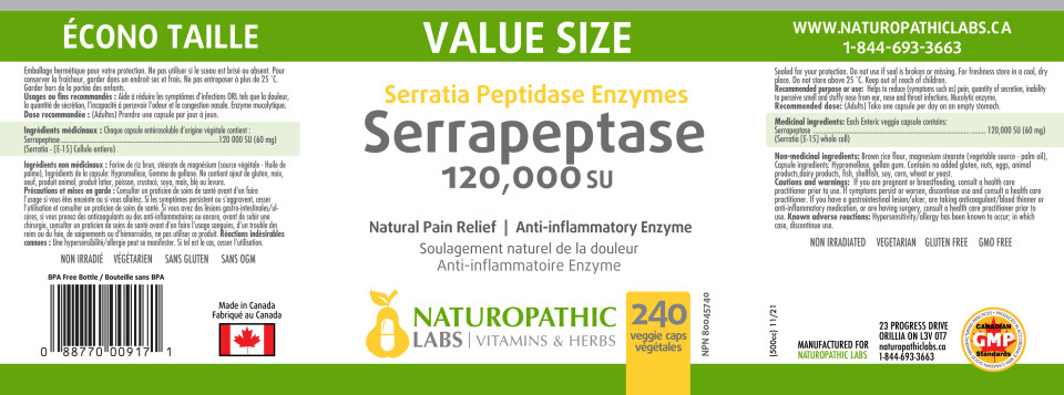 Serrapeptase 120,000SU (Enteric Coated) - 240 V-Caps + BONUS