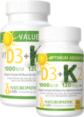 Vitamin D3 1,000iu + K2 120mcg - 150 + 60 Softgels FREE