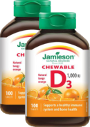 Jamieson Vitamin D Chewable 1,000iu (Tangy Orange) - 100 + 100 Chew Tabs Free!