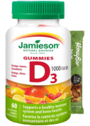 Jamieson Vitamin D Gummies 1,000iu (Orange Lemon Strawberry) - 60 Gummies + BONUS
