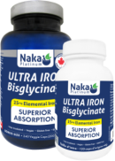 Naka Ultra Iron Bisglycinate 25mg Elemental Iron - 240 + 120 V-Caps FREE