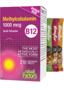 Natural Factors B-12 Methylcobalamin 1,000mcg - 210 Sublingual Tabs + BONUS