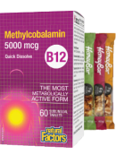 Natural Factors B-12 Methylcobalamin 5,000mcg - 60 Sublingual Tabs + BONUS