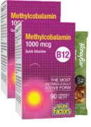 Natural Factors B-12 Methylcobalamin Sublingual 1,000mcg - 90 + 90 Tabs (2 For Deal) + BONUS