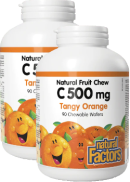 Natural Factors Vitamin C 500mg (Tangy Orange) Chewables - 90 + 90 Wafers FREE