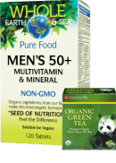 Natural Factors Whole Earth & Sea Pure Food Men's 50+ Multivitamin & Mineral - 120 Tabs + BONUS