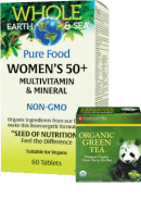 Natural Factors Whole Earth & Sea Pure Food Women's 50+ Multivitamin & Mineral - 60 Tabs + BONUS