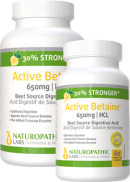 Naturopathic Labs Active Betaine HCL 650mg (30% Stronger) - 240 + 60 V-Caps FREE