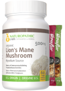 Naturopathic Labs Lion's Mane Mushroom (Organic) 500mg - 60 V-Caps + BONUS