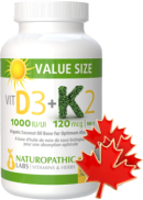 Naturopathic Labs Vitamin D3 1,000iu + K2 120mcg - 300 Softgels + BONUS