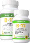 Naturopathic Labs B-12 Methylcobalamin 1,000mcg Sublingual - 150 Lozenges + BONUS