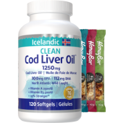 Clean Icelandic Cod Liver Oil 1250mg - 120 Softgels + BONUS