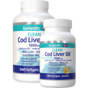 Clean Icelandic Cod Liver Oil 1250mg - 240 + 60 Softgels FREE