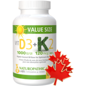 Vitamin D3 1,000iu + K2 120mcg - 300 Softgels + BONUS