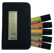 Essential Oil Roll-On (Eucalyptus, Lavender, Orange, Peppermint, Tea Tree) + Vegan Leather Wallet - 5 x 10ml