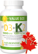 Vitamin D3 1,000iu + K2 120mcg - 300 Softgels + BONUS