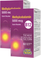 B-12 Methylcobalamin 5,000mcg - 60 + 60 Tabs FREE